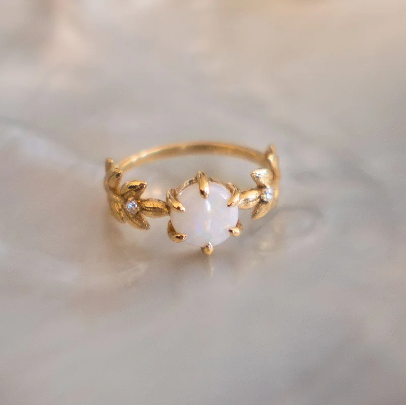 Vintage flair rings-Goddess Opal Leaf Ring