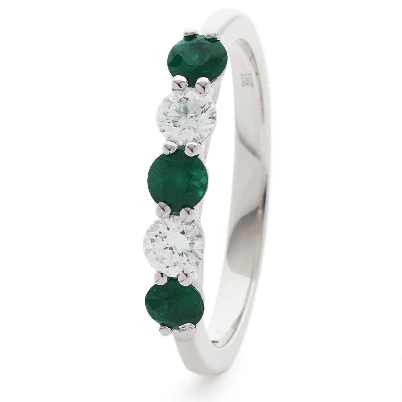 Tidal inlay rings-Emerald and Diamond Five Stone Ring in Claw Setting