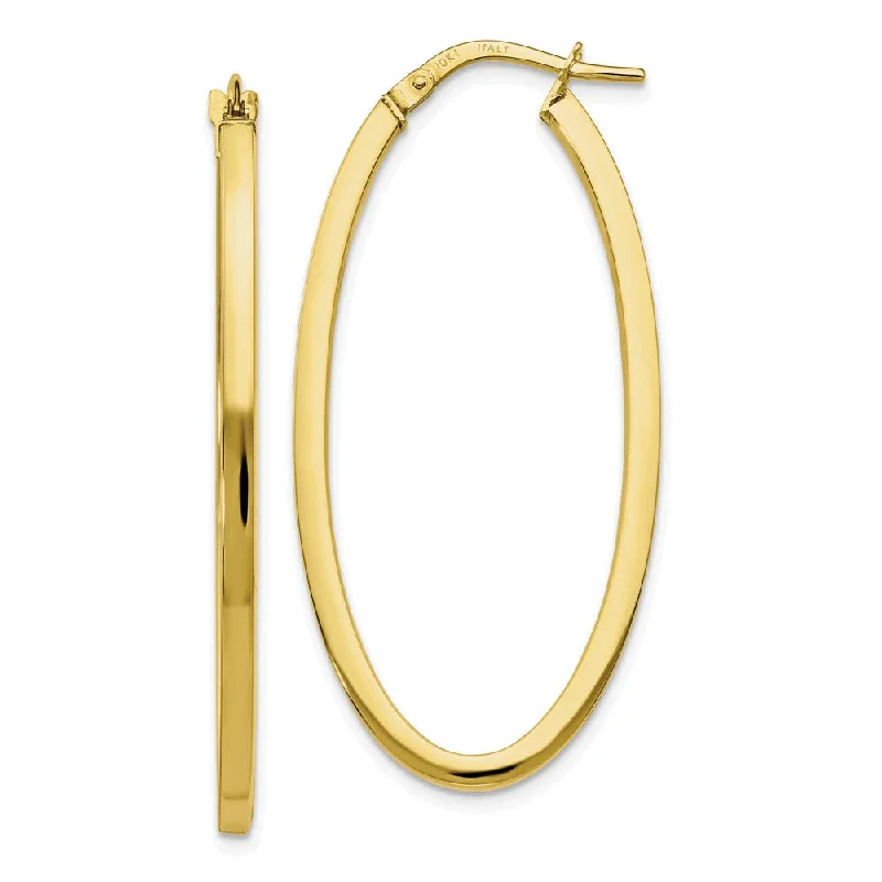 Oversized ring earrings-2mm Oval Hoop Earrings in 10k Yellow Gold, 41mm (1 5/8 Inch)