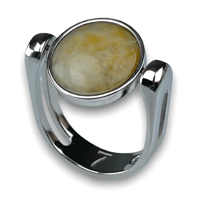 Etched texture rings-Yellow Jasper Crystal Fidget Ring