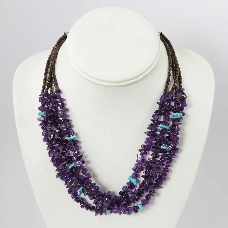 Diamond shape necklaces-Amethyst and Turquoise Necklace