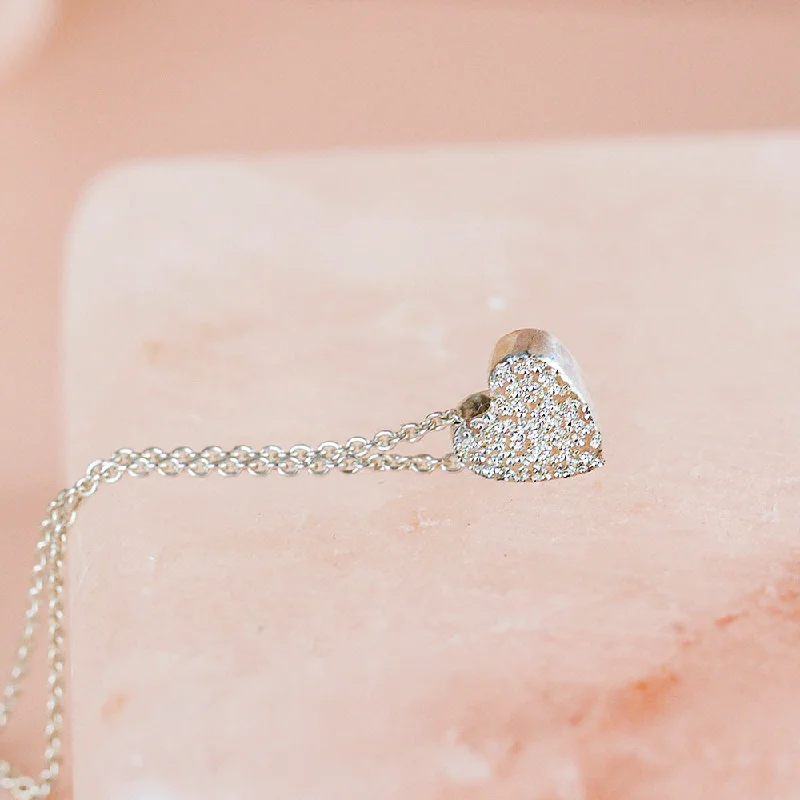 Gem cluster necklaces-DIAMOND DUSTED HEART NECKLACE