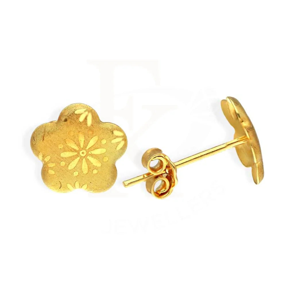 Dual-sided earrings-Gold Flower Shaped Stud Earrings 18KT - FKJERN18K2782