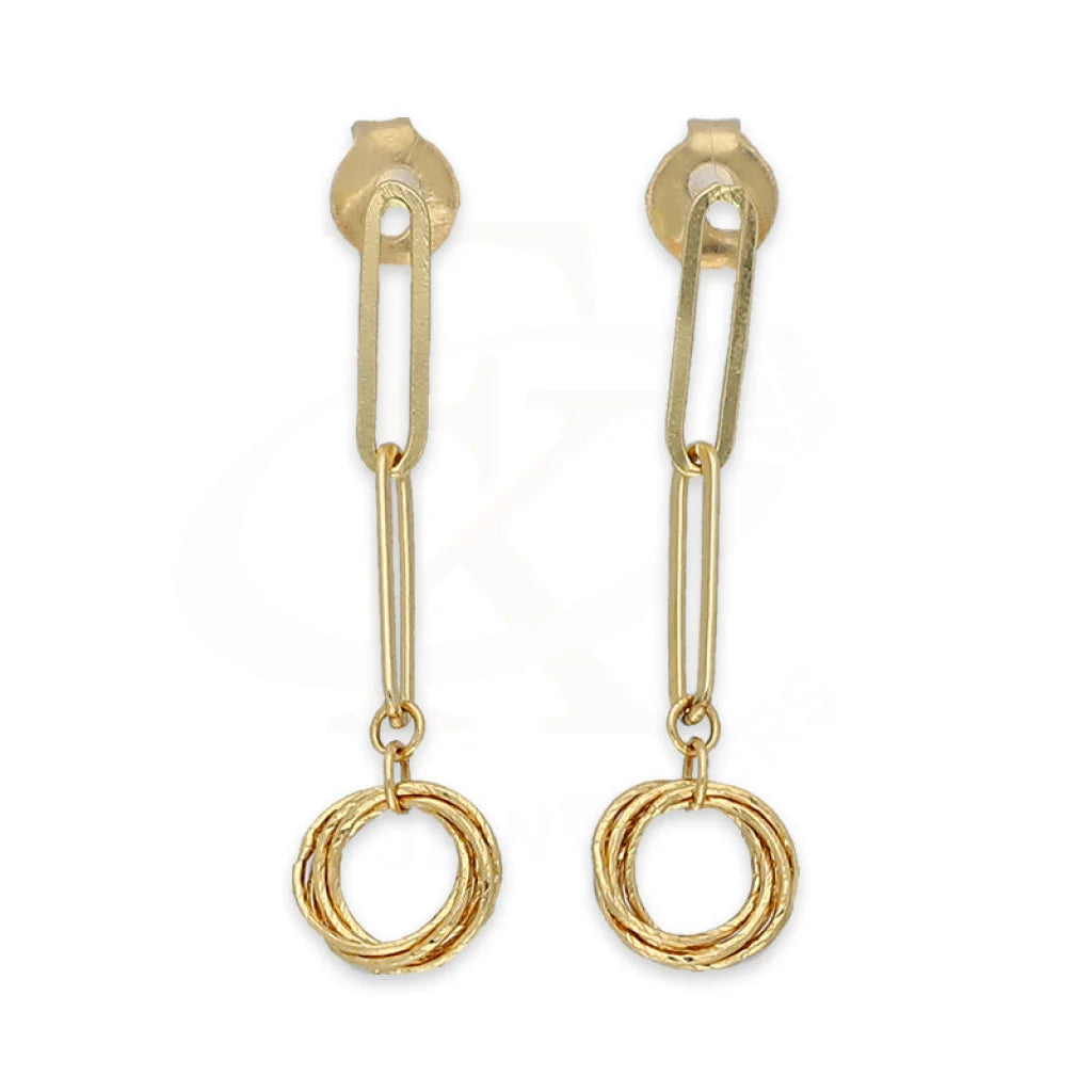 Burnished gold earrings-Gold Drop Earrings 18KT - FKJERN18K5191