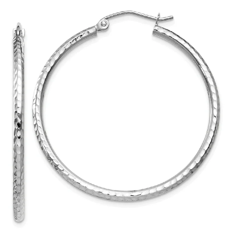 Cord tassel earrings-2mm, 14k White Gold Diamond-cut Hoops, 35mm (1 3/8 Inch)