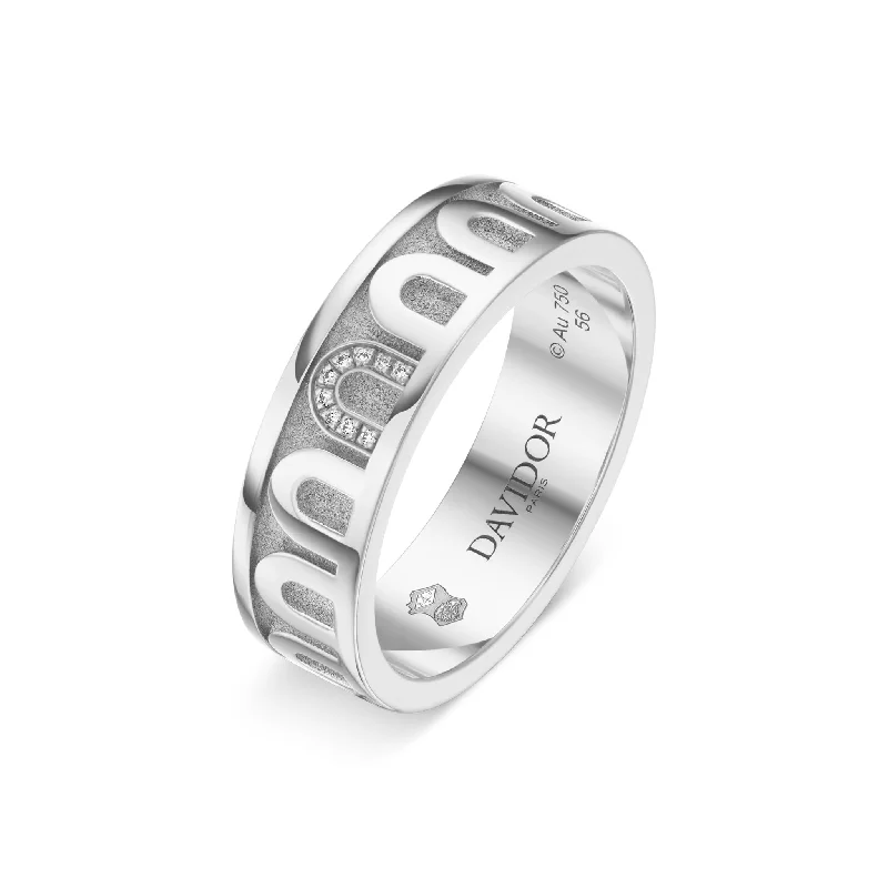 Multi-stone rings-L’Arc de DAVIDOR Ring MM, 18k White Gold with Satin Finish and Porta Simple Diamonds