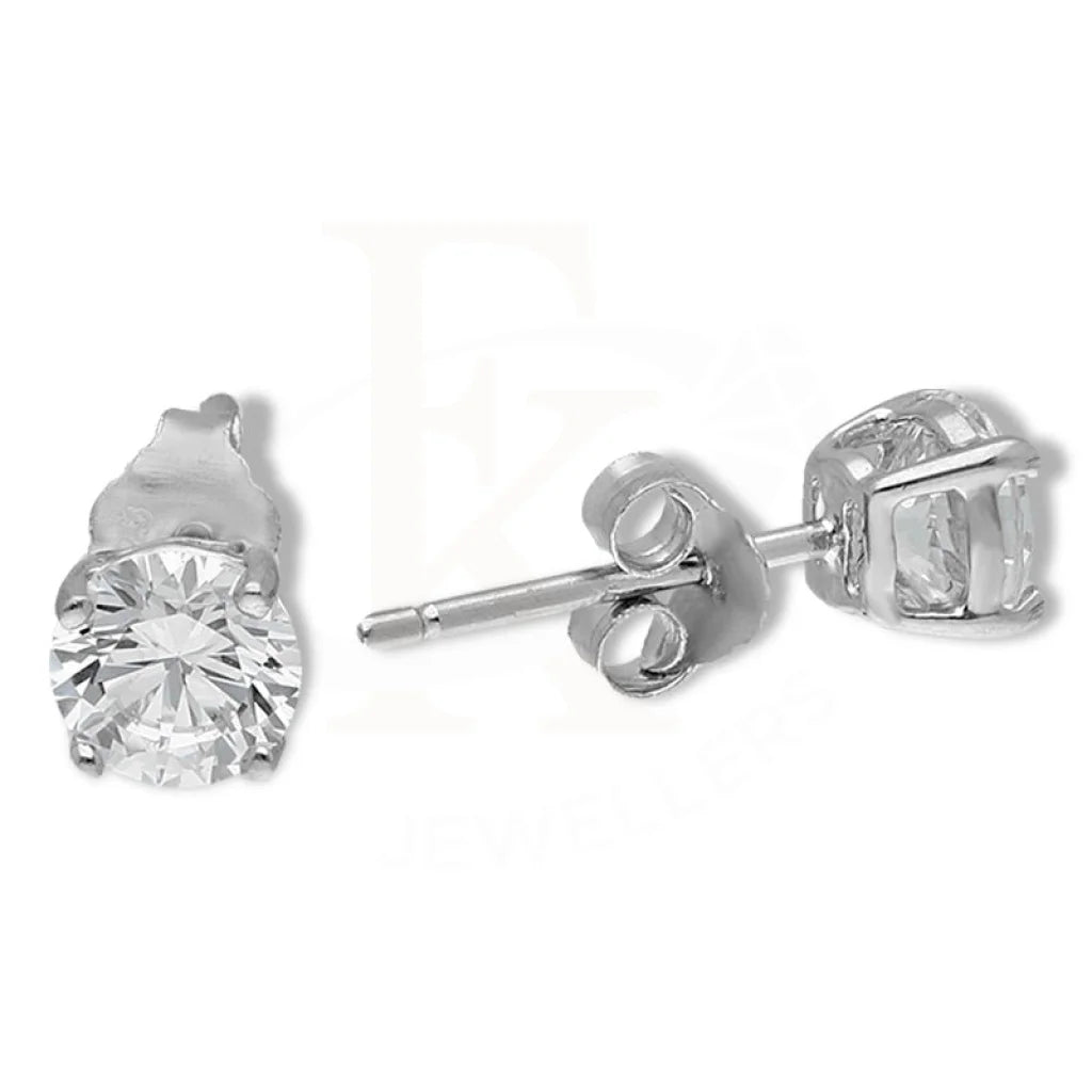 Braided bead earrings-Sterling Silver 925 Round Shaped Solitaire Stud Earrings - FKJERNSL3137