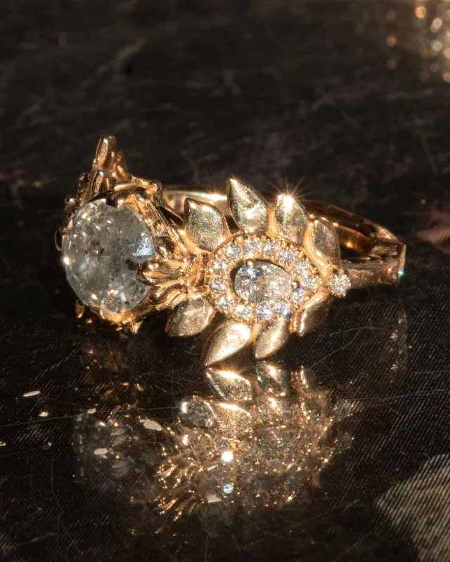 Owl feather rings-Artifact 04: The Empress Diamond Salt and Pepper Engagment Ring