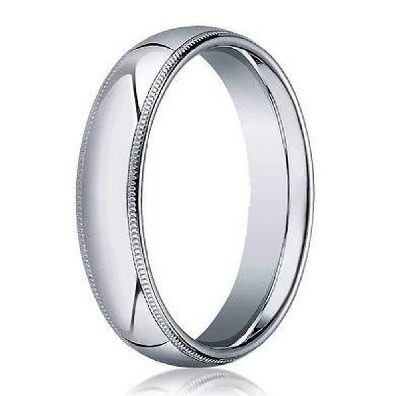 Shimmering druzy rings-18K White Gold Men's Designer Wedding Ring, Milgrain Edges | 4mm