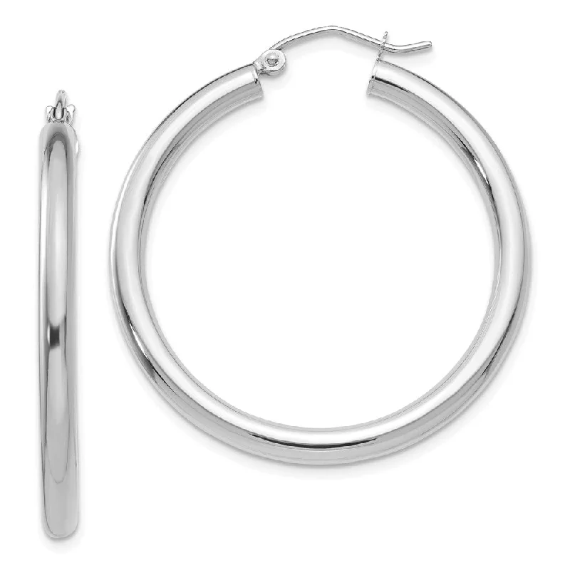 Persian tile earrings-3mm, 14k White Gold Classic Round Hoop Earrings, 35mm (1 3/8 Inch)