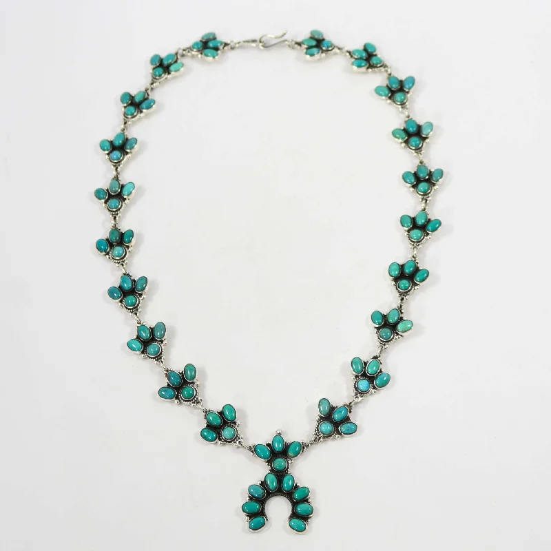 Vine design necklaces-Turquoise Squash Blossom Necklace