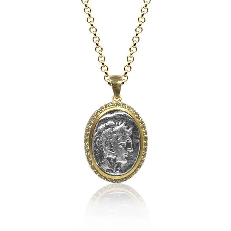 Gem cluster necklaces-MIXED METAL MONETA COIN PENDANT