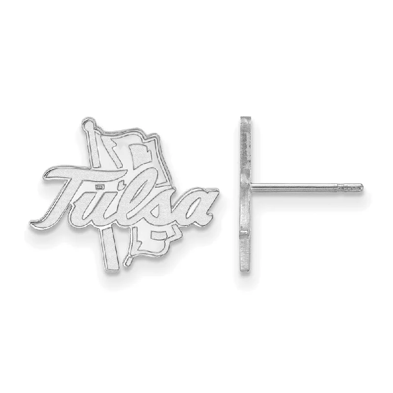 Brushed silver earrings-14k White Gold The University of Tulsa Small Post Earrings