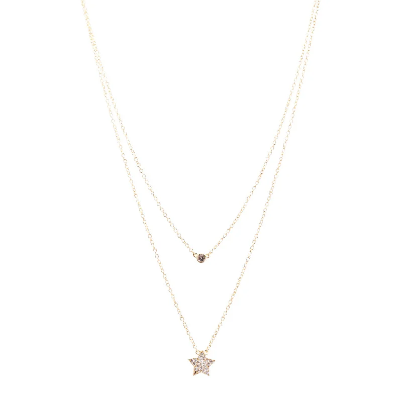 Amber stone necklaces-Double Layer Star Charm Necklace