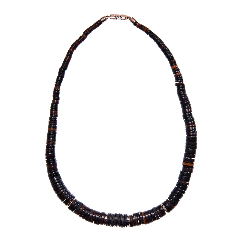 Rope weave necklaces-Dezso 18k Classic Chocolate Shell & Coco Shark Fin Puka Necklace, 10mm