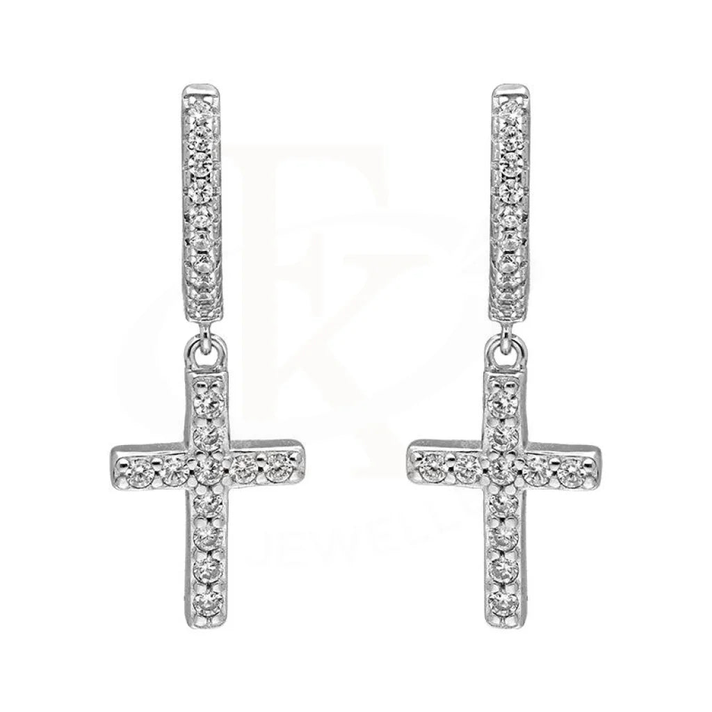 Bead cluster earrings-Sterling Silver 925 Cross Drop Earrings - FKJERNSL2481