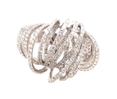 Broad geometric rings-18 Karat White Women's Diamond Fashion Ring