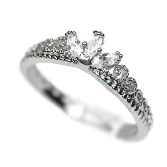 Shadow gothic rings-White Gold Plated CZ Dainty Princess Crown Ring