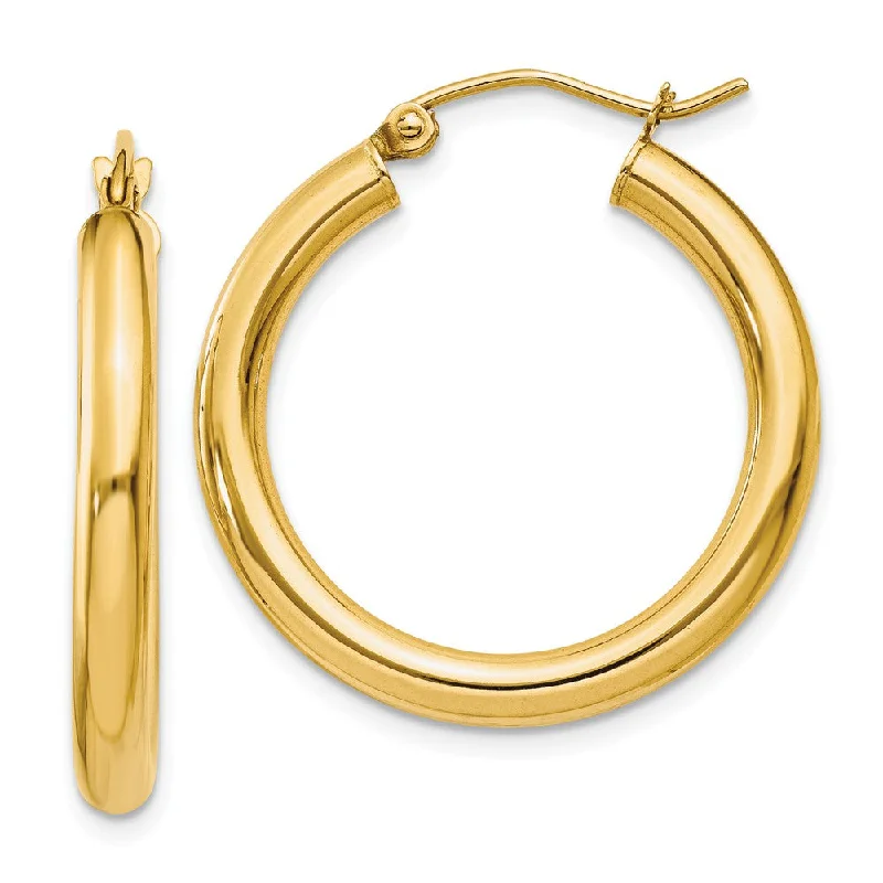 Cascading drop earrings-3mm x 25mm 14k Yellow Gold Classic Round Hoop Earrings