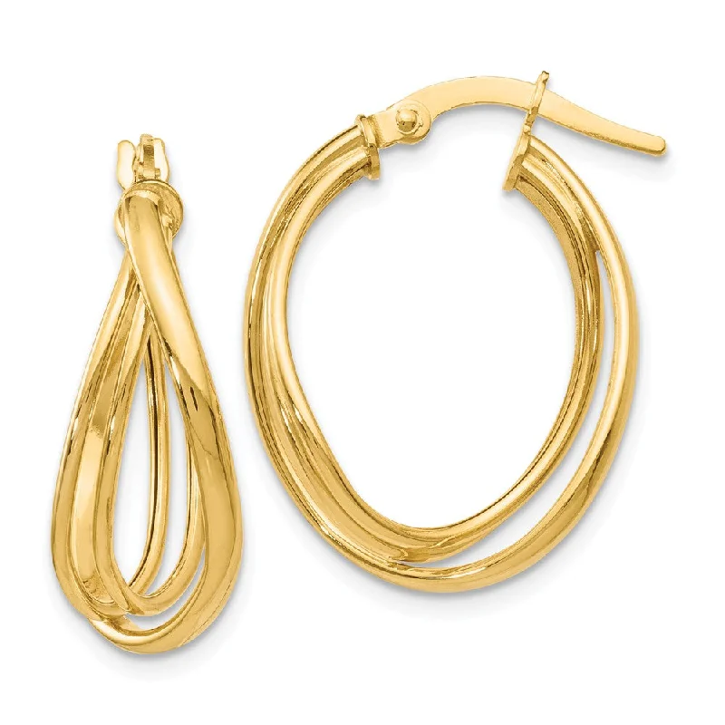 Bead cluster earrings-Triple Polished Twist Hoop Earrings in 14k Yellow Gold, 21mm