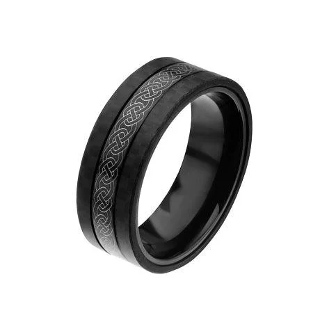 Shining crystal rings-Stainless Steel Center Celtic Design with Solid Carbon Fiber Ring -8mm