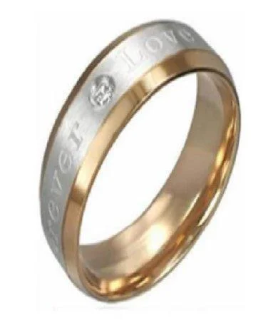 Hollowed band rings-Stainless Steel Two-toned "Forever Love" Ring-6mm