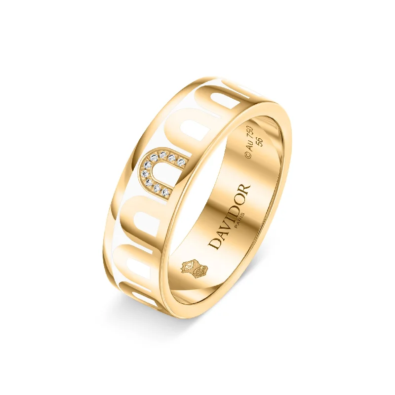 Heritage cameo rings-L’Arc de DAVIDOR Ring MM, 18k Yellow Gold with Neige Lacquered Ceramic and Porta Simple Diamonds