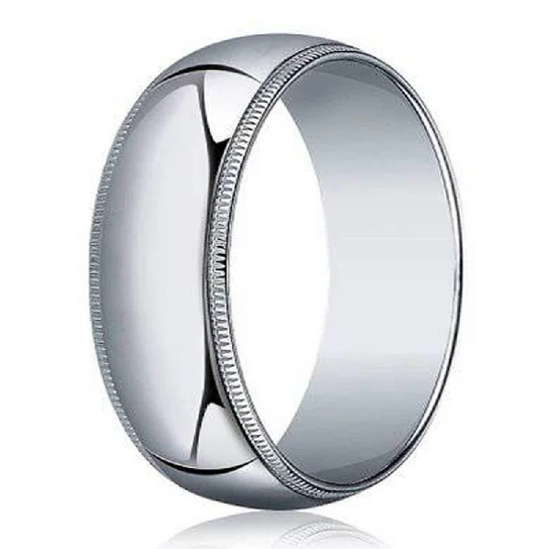 Tiny wing rings-Men's 18K White Gold Designer Wedding Ring With Beaded Edge | 6mm