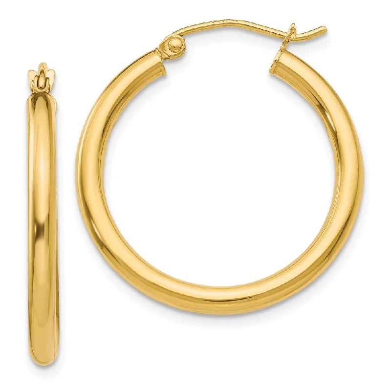 Dual-metal earrings-2.5mm, 14k Yellow Gold Classic Round Hoop Earrings, 25mm (1 Inch)