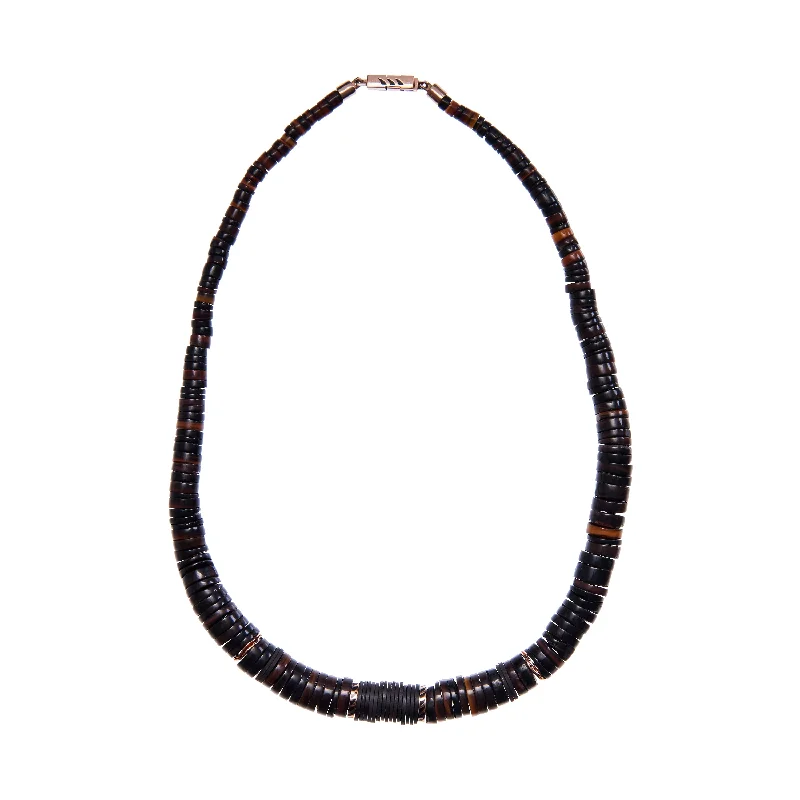 Suede cord necklaces-Dezso 18k Classic Chocolate Shell & Coco Shark Fin Puka Necklace, 7mm