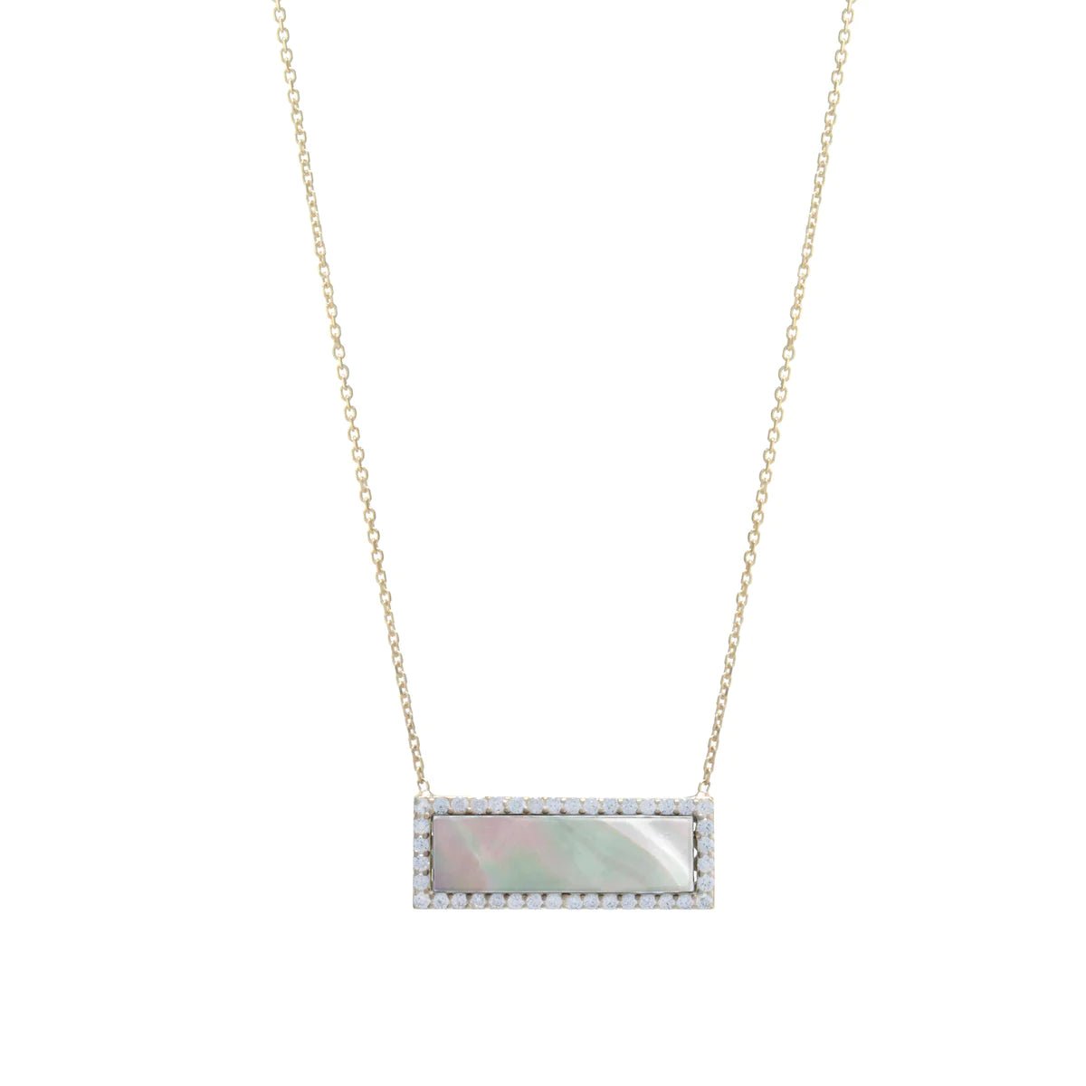 Memory locket necklaces-YGP Sterling CZ MOP Bar Necklace