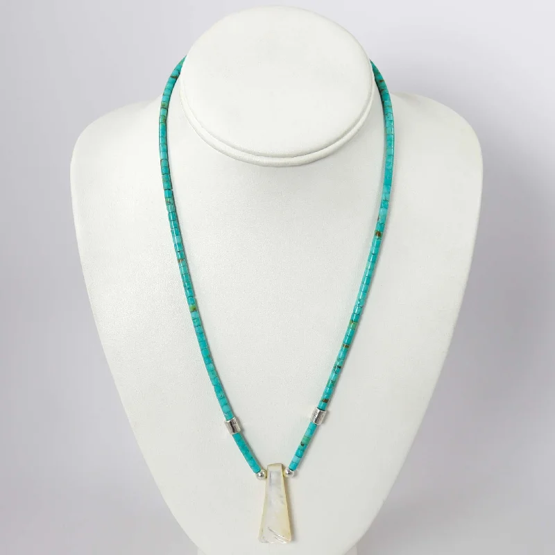 Sleek clasp necklaces-Turquoise and Mother of Pearl Necklace