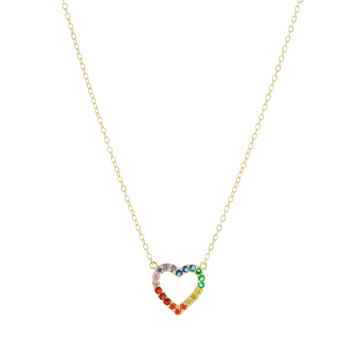 Futuristic necklaces-YGP Sterling 18" Multi-Color CZ Heart Necklace