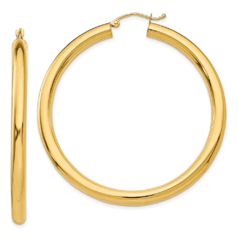 Brushed silver earrings-4mm, 14k Yellow Gold Classic Round Hoop Earrings, 50mm (1 7/8 Inch)