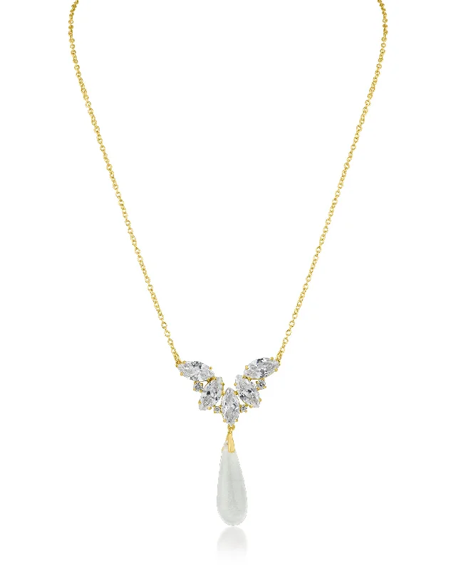 Sculpted bib necklaces-Marquise CZ and Lucite Pendant Necklace