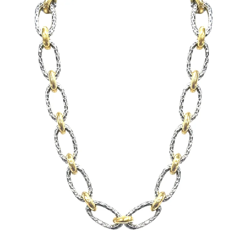 Clear bead necklaces-VINTAGE SILVER TWO-TONE RAVELLE HAMMERED CHAIN NECKLACE