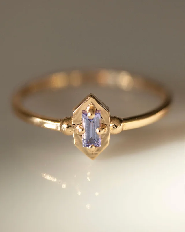 Clear bead rings-Beauty Elixir Tanzanite Baguette Ring