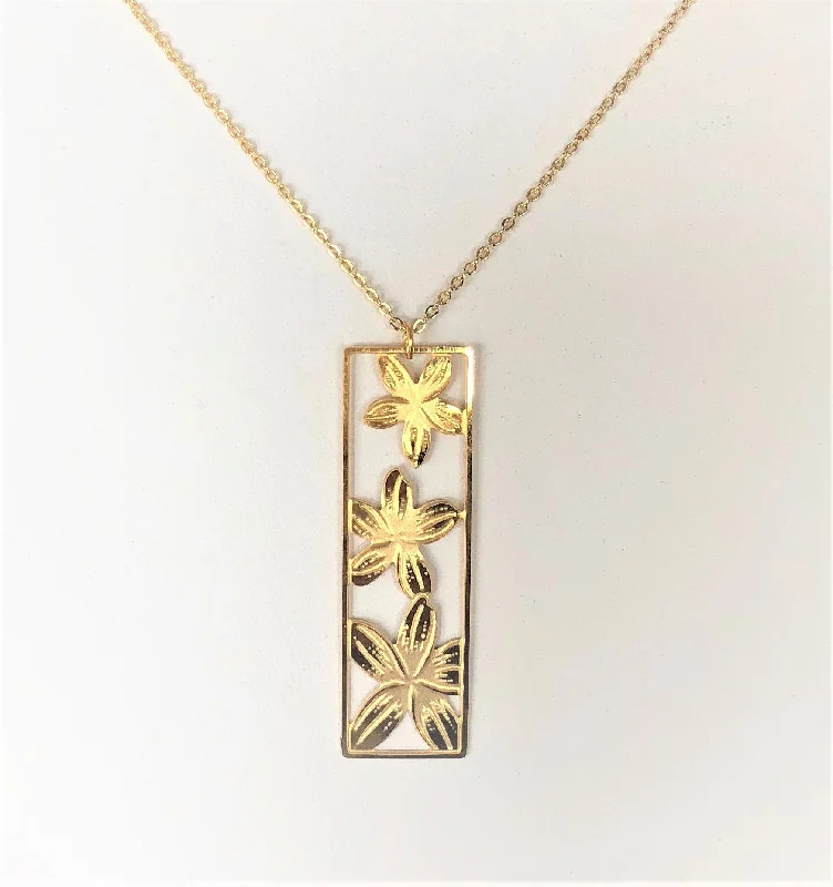 Swinging gem necklaces-Rectangle Plumeria Necklace