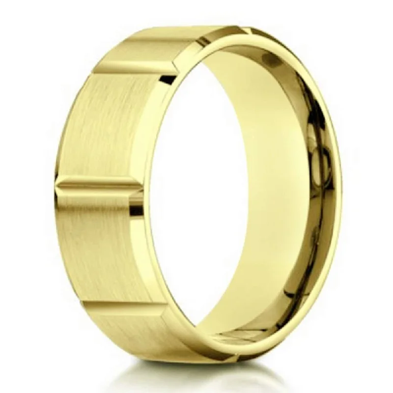 Fluid form rings-6mm Designer 14k Yellow Gold Contemporary Grooved Ring for Men