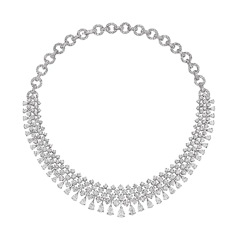 Fine cord necklaces-'The Cecil' Round and Pear Diamond Necklace, 42 CT