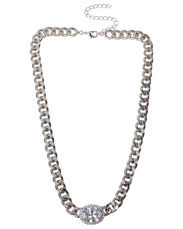 Tidal wave necklaces-Oval CZ Chain Necklace