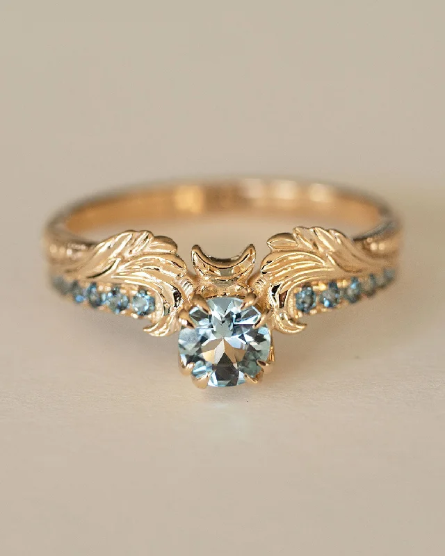 Sculpted band rings-Phantom Guardian: Aquamarine Moon Ring