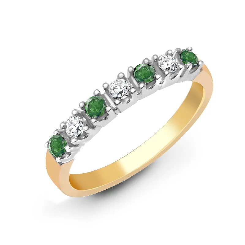 Shining crystal rings-9ct Yellow Gold Diamond And Emerald Ring