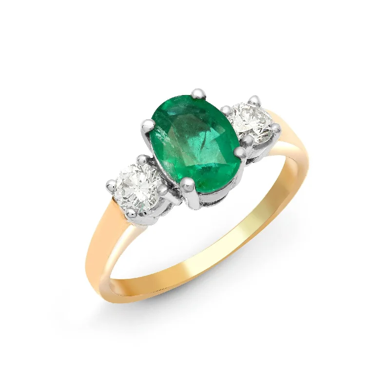 Dual-metal rings-18ct Yellow Gold 3 Stone Diamond And Emerald Ring