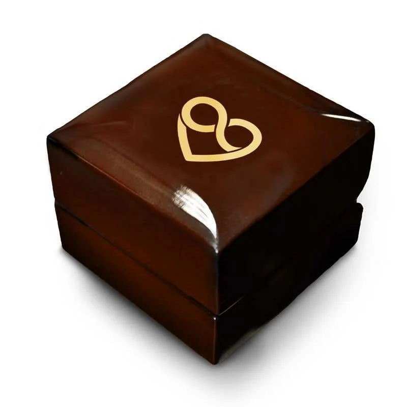 Glowing star rings-Combined Heart and Infinity Symbol Engraved Wood Ring Box Chocolate Dark Wood Personalized Wooden Wedding Ring Box