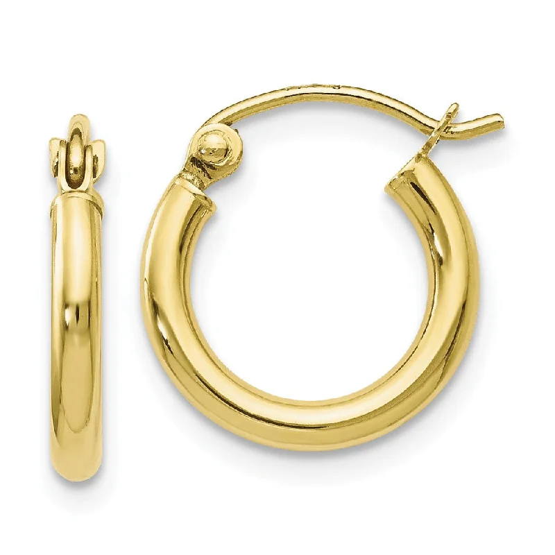 Tribal feather earrings-2mm Round Hoop Earrings in 10k Yellow Gold, 13mm (1/2 Inch)