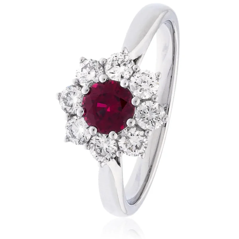 Letter stamp rings-Round Brilliant Ruby Cluster Ring