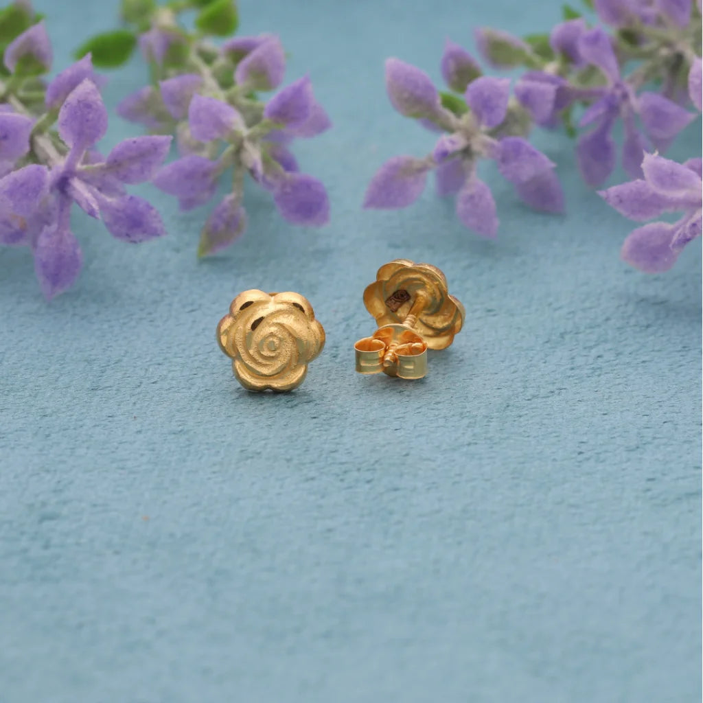 Woven bead earrings-Gold Rose Earrings 18KT - FKJERN18K8233