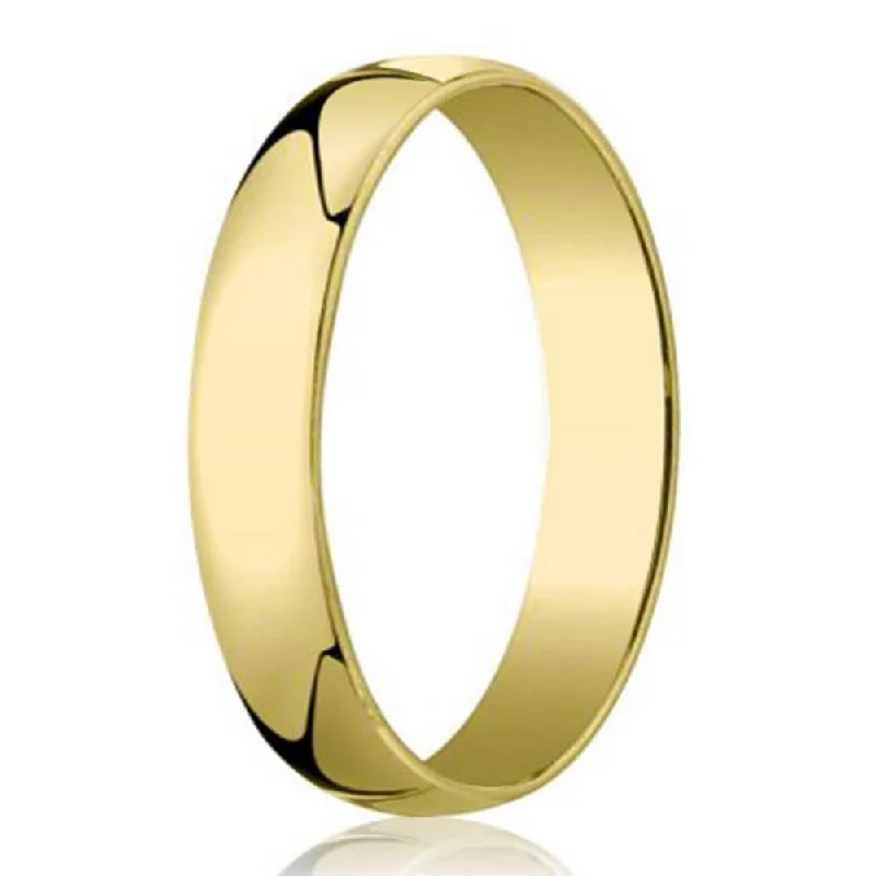 Burnished bronze rings-4mm Men's 14k Yellow Gold Wedding Ring with Polished Finish