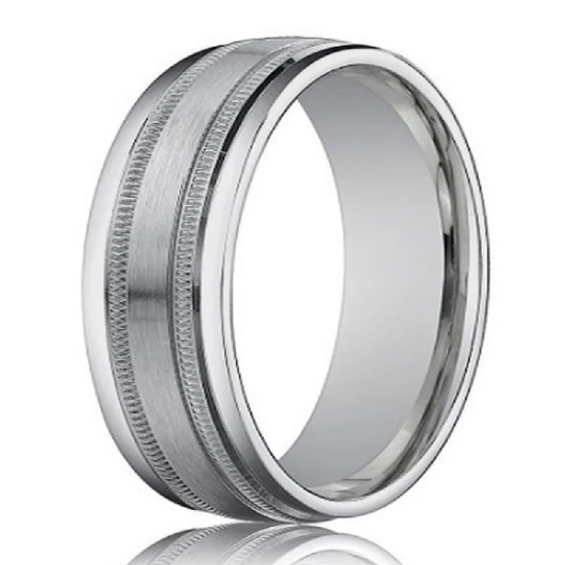 Coiled wire rings-Designer Men's Wedding Ring in 18K White Gold, Milgrain Lines | 4mm